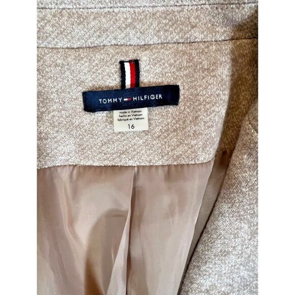 Tommy Hilfiger Suit Jacket Blazer Women's 16 Beige Elbow Patches Shoulder Pads - Picture 6 of 10